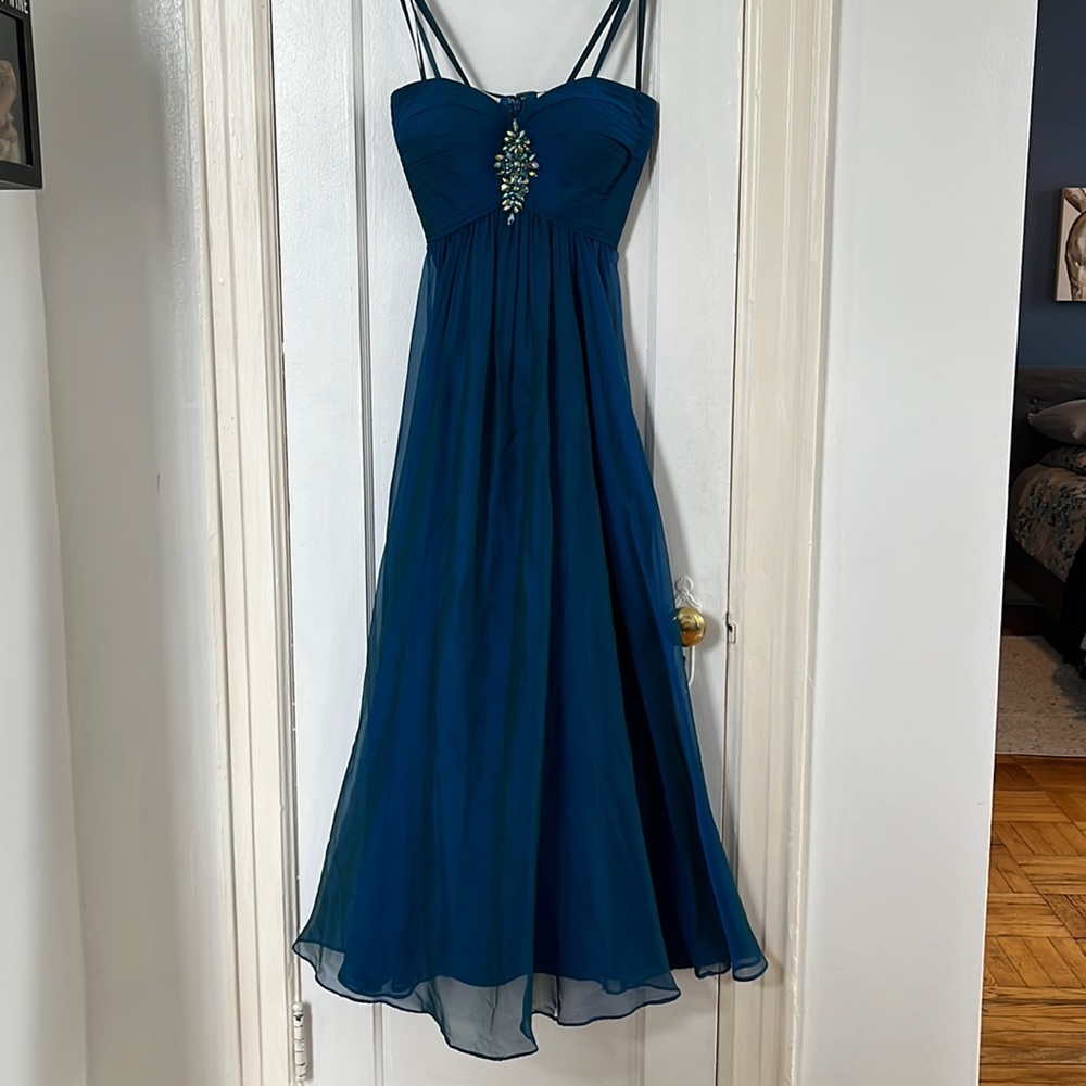 Petite Strapless Blue Prom Dress